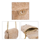 Fur Crossbody Bag with RFID Protection (Size 16x20x3 Cm) - Beige