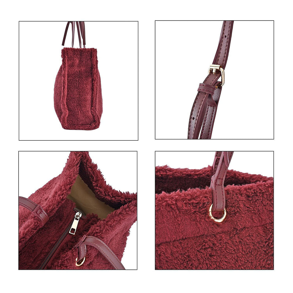 Fur Tote Bag with Hand Drop - Burgundy 7164202 3
