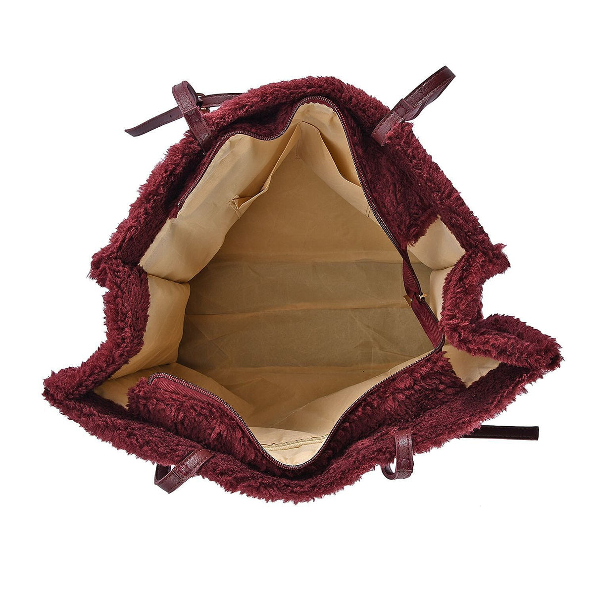 Fur Tote Bag with Hand Drop - Burgundy 7164202 5