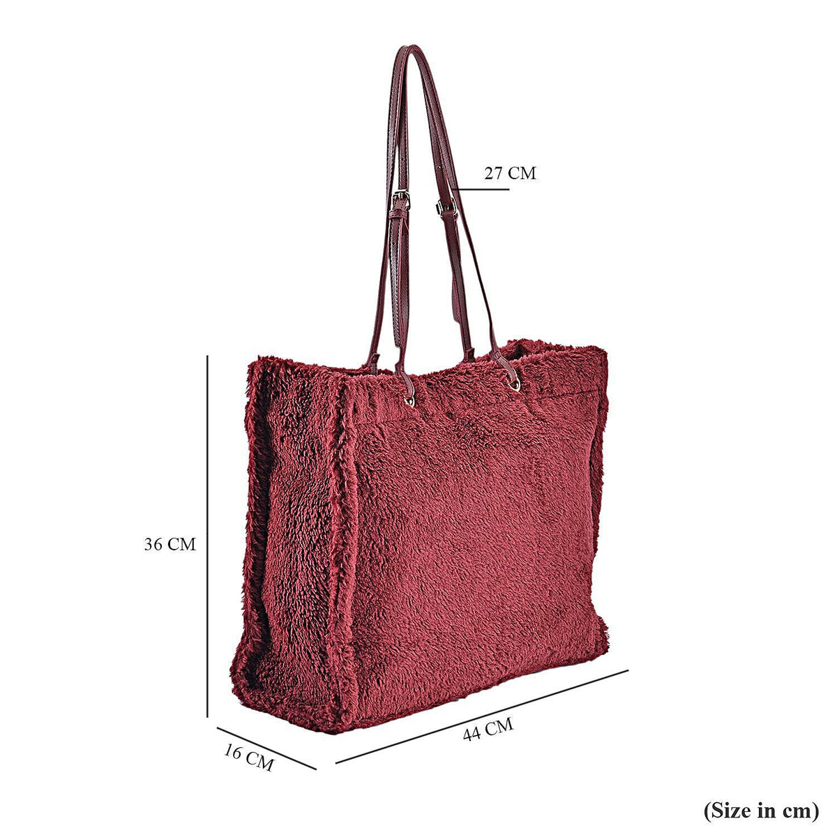 Fur Tote Bag with Hand Drop - Burgundy 7164202 6