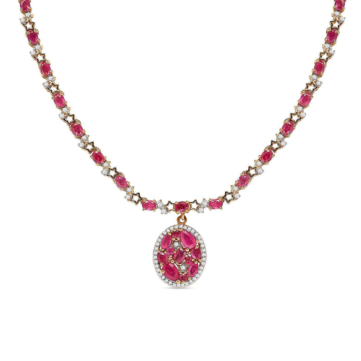 GP - African Ruby, White Zircon, Fancy Necklace (Size - 20) in 18K Vermeil Yellow Gold Plated Sterling Silver V32684694 0