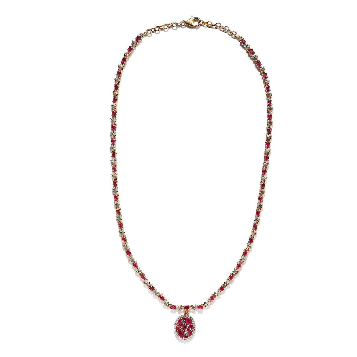 GP - African Ruby, White Zircon, Fancy Necklace (Size - 20) in 18K Vermeil Yellow Gold Plated Sterling Silver V32684694 4