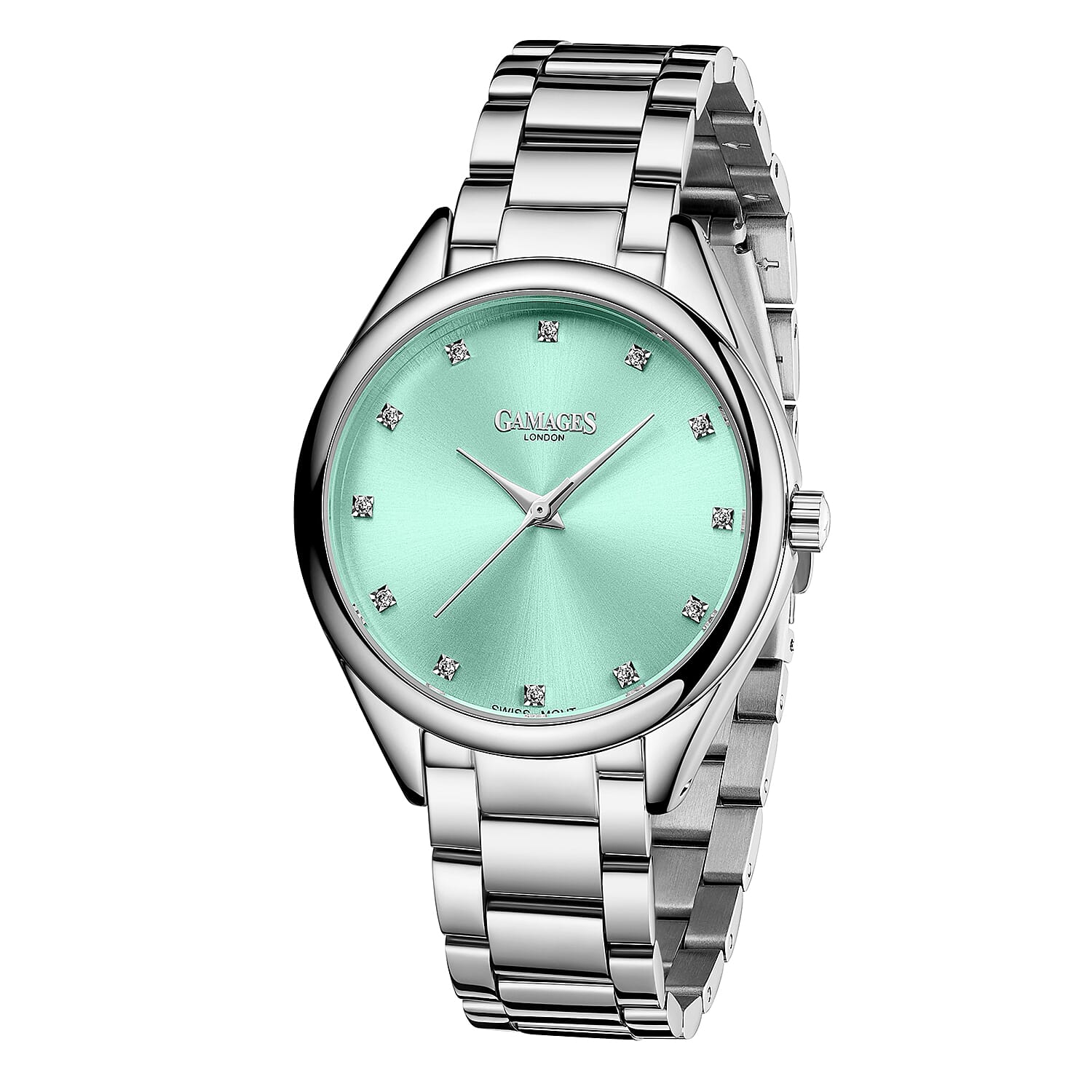 GAMAGES OF LONDON 12 Diamond Decadence Steel Blue Women's Watch 6850692 3
