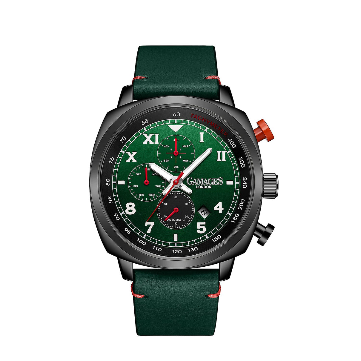 GAMAGES OF LONDON Apex Automatic Watch with Leather Strap - Green 6295212 0