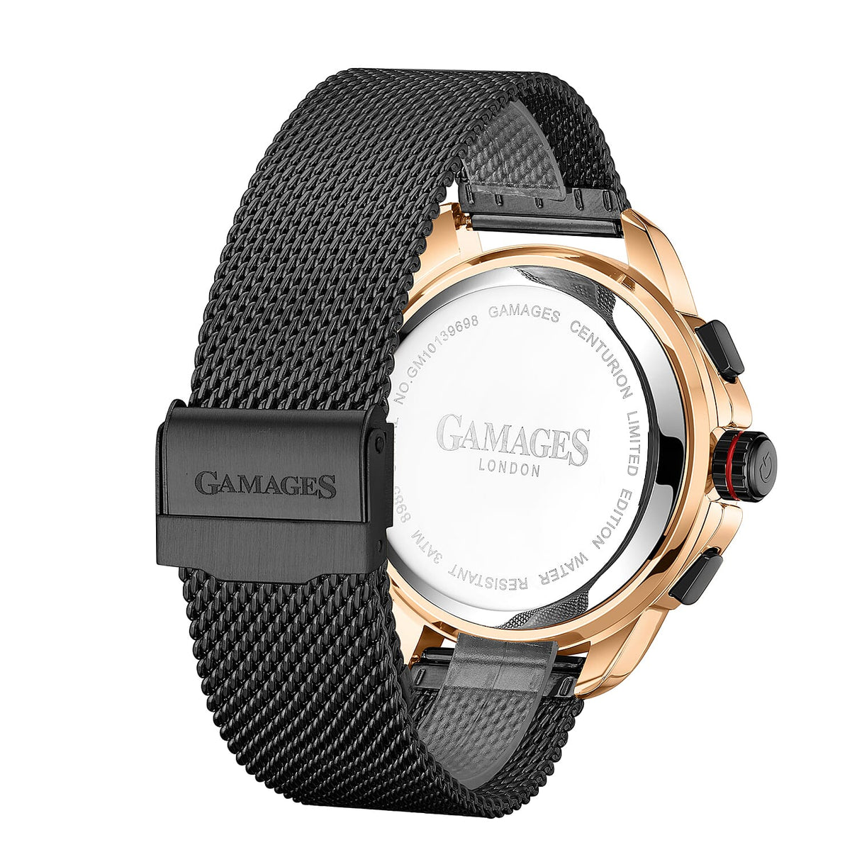 GAMAGES OF LONDON Centurion Automatic Movement Water Resistant Watch with Rose Gold and Black Colour Mesh Bracelet 7017063 2