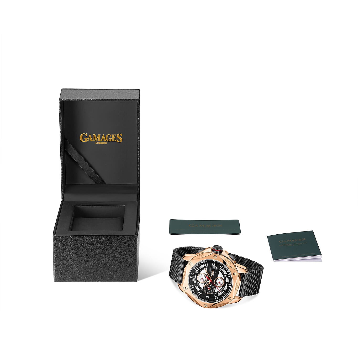GAMAGES OF LONDON Centurion Automatic Movement Water Resistant Watch with Rose Gold and Black Colour Mesh Bracelet 7017063 4