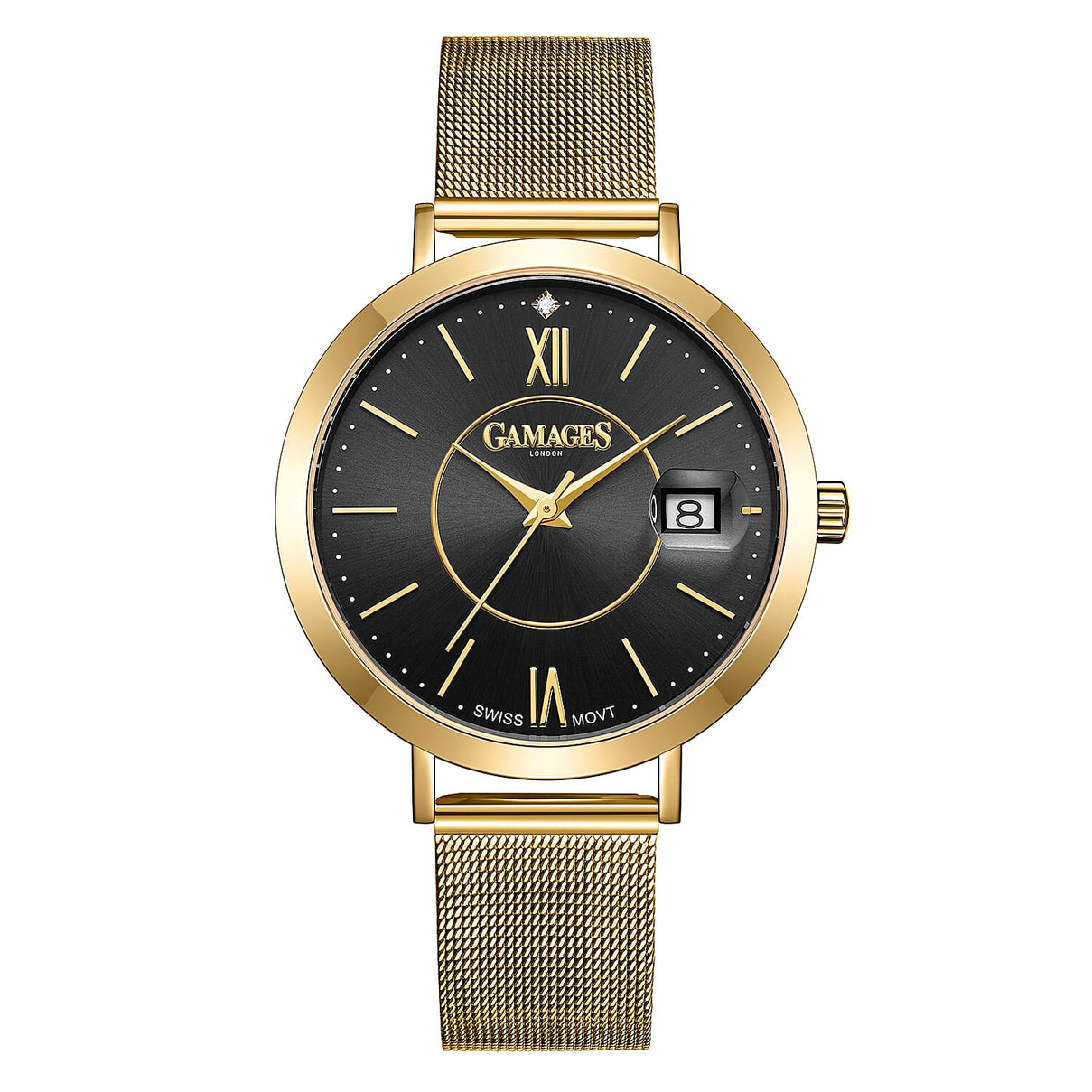 GAMAGES OF LONDON Diamond Studded Women's Watch - Gold and Black 6040616 0