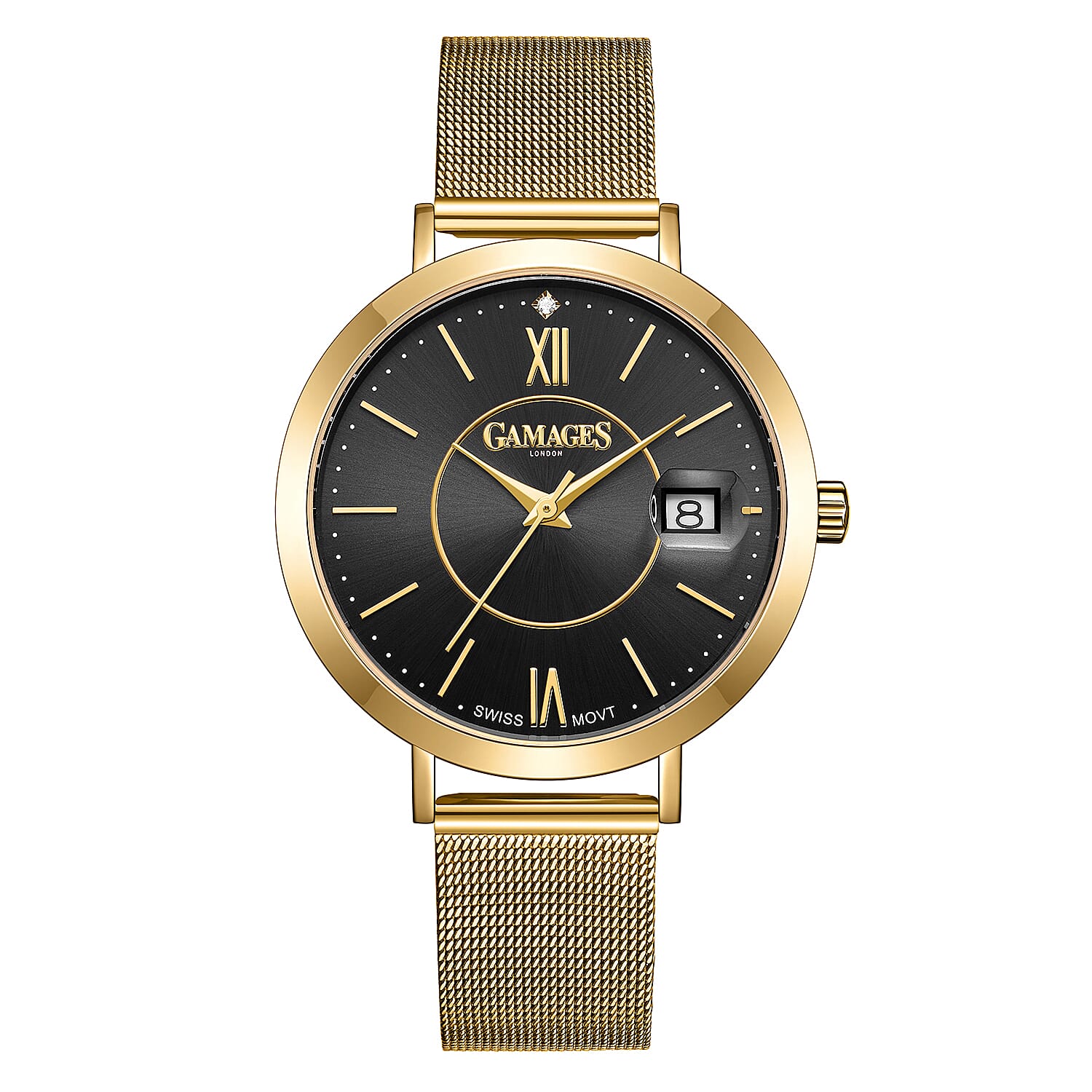 GAMAGES OF LONDON Diamond Studded Women's Watch - Gold and Black 6040616 0