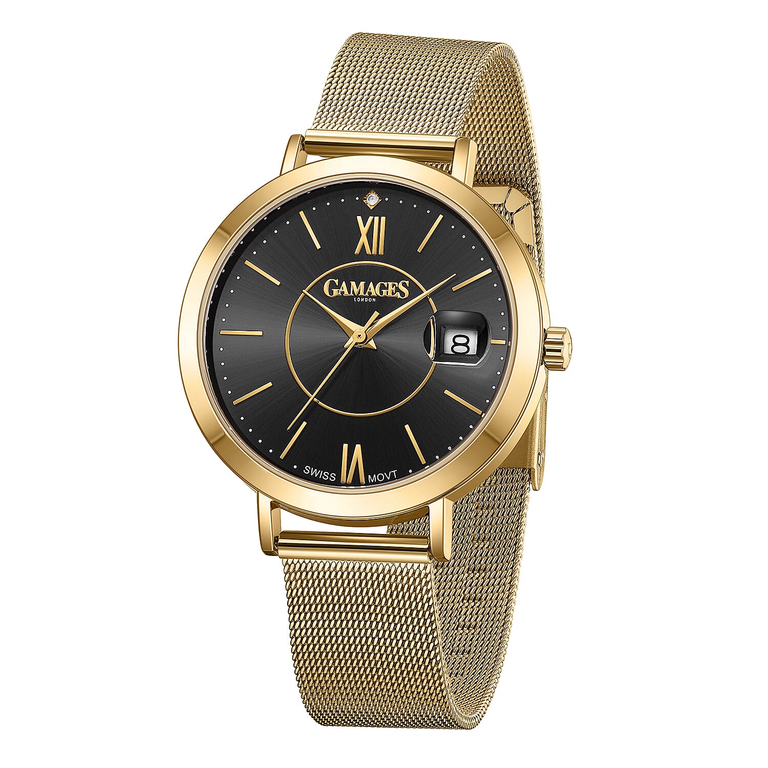 GAMAGES OF LONDON Diamond Studded Women's Watch - Gold and Black 6040616 2