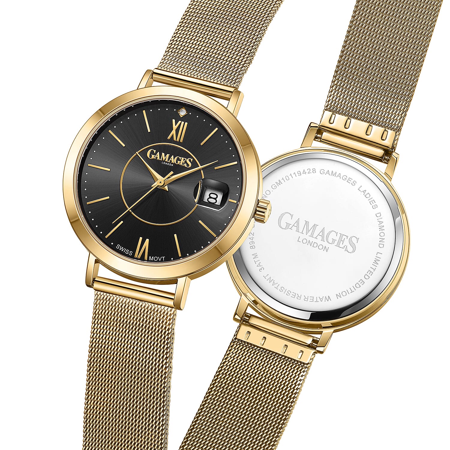 GAMAGES OF LONDON Diamond Studded Women's Watch - Gold and Black 6040616 3