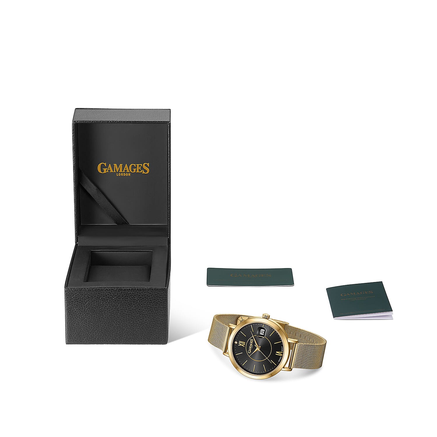 GAMAGES OF LONDON Diamond Studded Women's Watch - Gold and Black 6040616 4