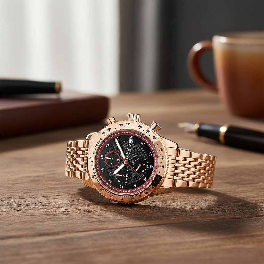 GAMAGES OF LONDON Duke Mechanical Quartz Movement 5ATM Water Resistant Black Dial Mens Watch with Rose Gold Stainless Steel Chain Strap 8352933 1