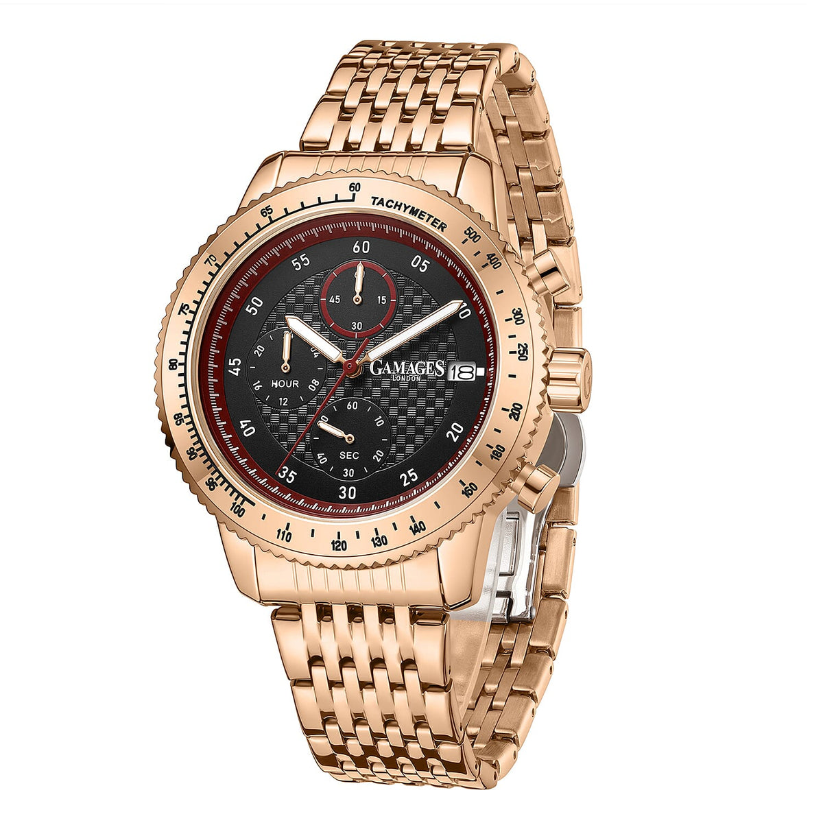 GAMAGES OF LONDON Duke Mechanical Quartz Movement 5ATM Water Resistant Black Dial Mens Watch with Rose Gold Stainless Steel Chain Strap 8352933 3