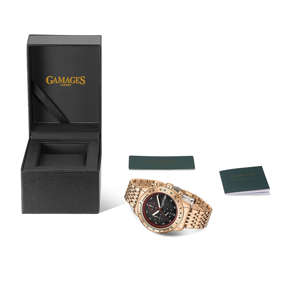 GAMAGES OF LONDON Duke Mechanical Quartz Movement 5ATM Water Resistant Black Dial Mens Watch with Rose Gold Stainless Steel Chain Strap 8352933 5