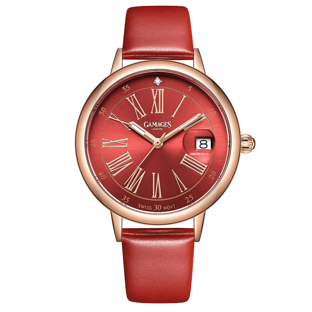 GAMAGES OF LONDON Elegance Swiss Movement Women's Watch with Diamond - Rose gold and Red 6271685 0