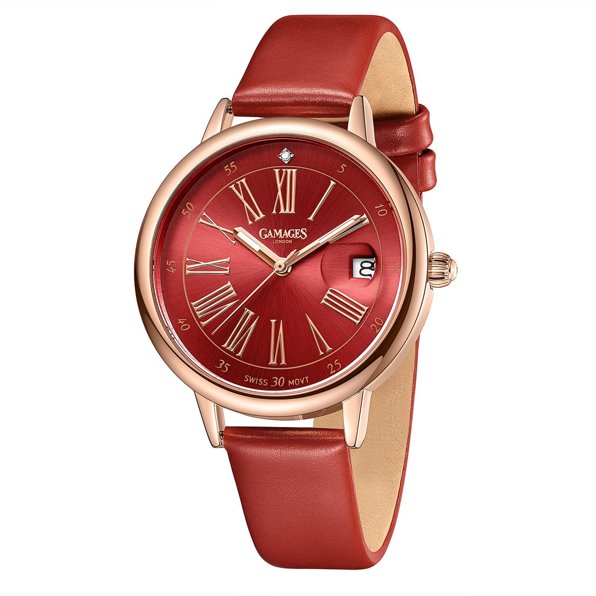 GAMAGES OF LONDON Elegance Swiss Movement Women's Watch with Diamond - Rose gold and Red 6271685 2