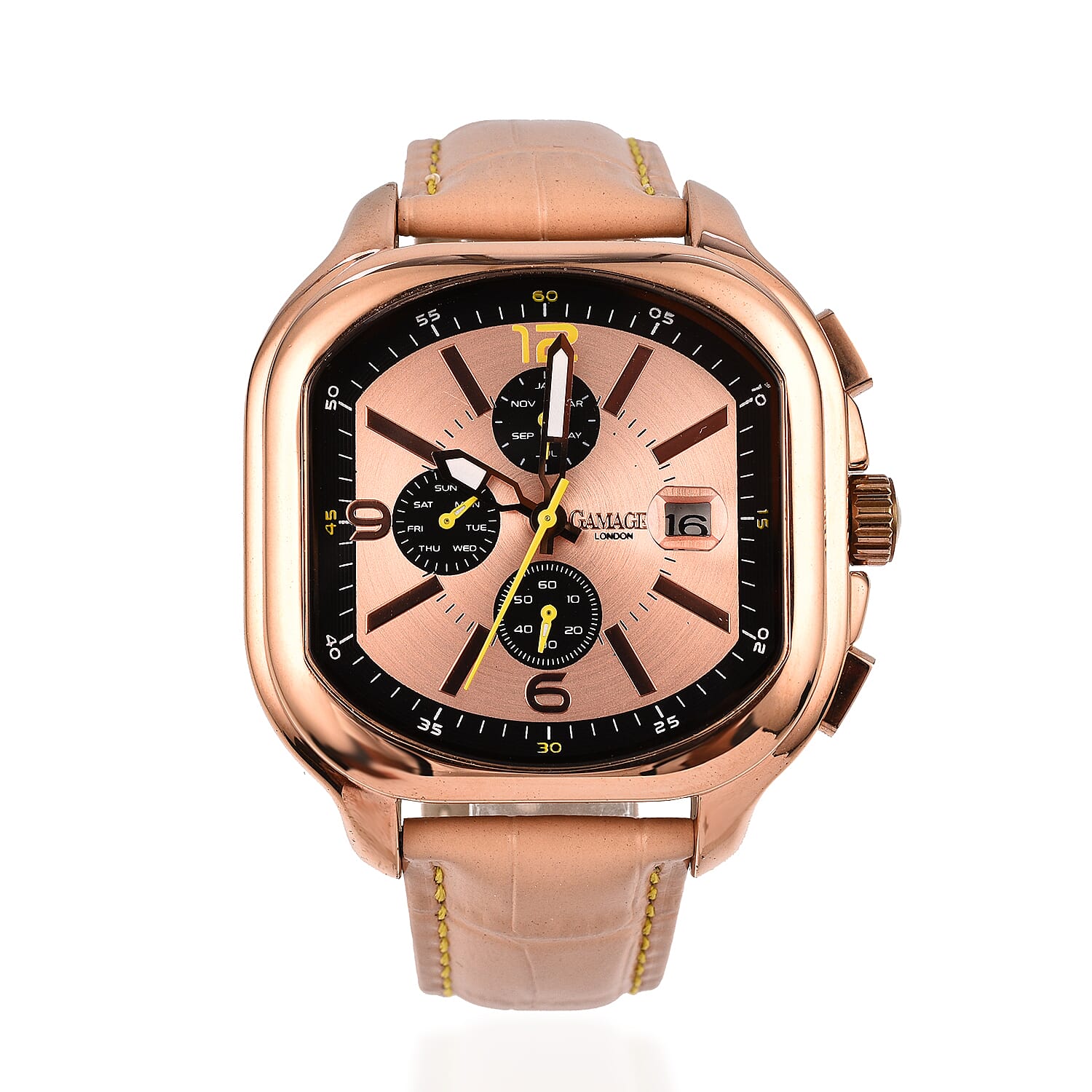 GAMAGES OF LONDON Hand Assembled Strato Automatic Movement Rose Dial Water Resistant Watch with Rose Leather Strap 7544840 0