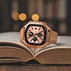 GAMAGES OF LONDON Hand Assembled Strato Automatic Movement Rose Dial Water Resistant Watch with Rose Leather Strap