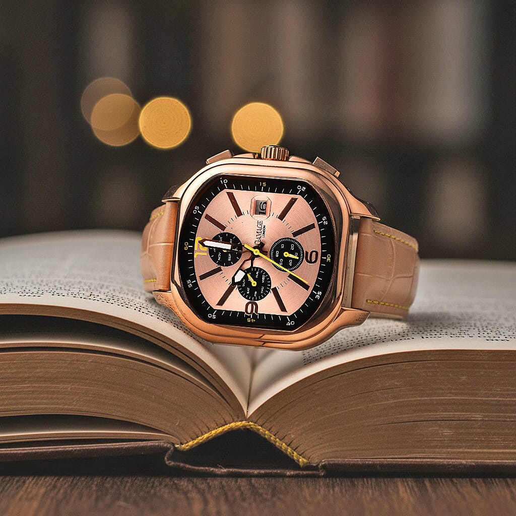 GAMAGES OF LONDON Hand Assembled Strato Automatic Movement Rose Dial Water Resistant Watch with Rose Leather Strap 7544840 1