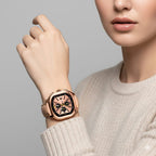 GAMAGES OF LONDON Hand Assembled Strato Automatic Movement Rose Dial Water Resistant Watch with Rose Leather Strap