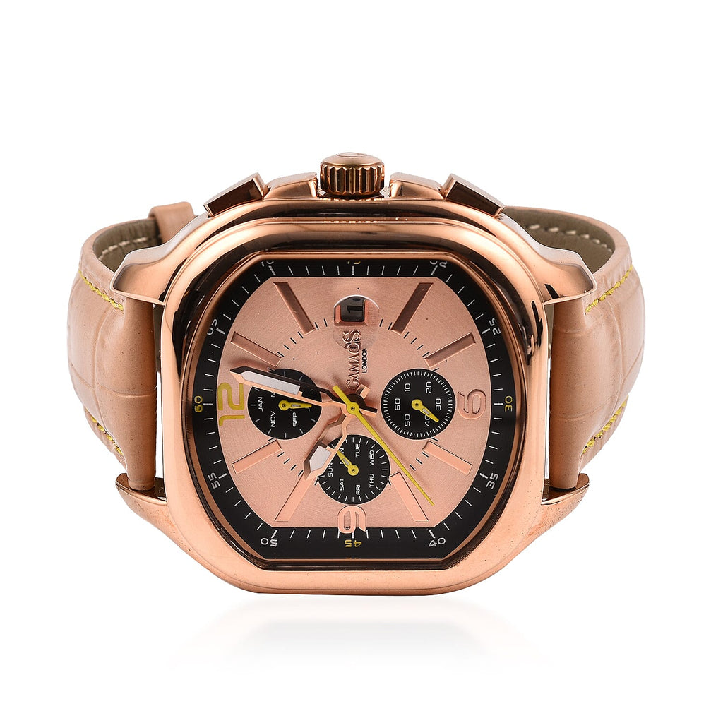 GAMAGES OF LONDON Hand Assembled Strato Automatic Movement Rose Dial Water Resistant Watch with Rose Leather Strap