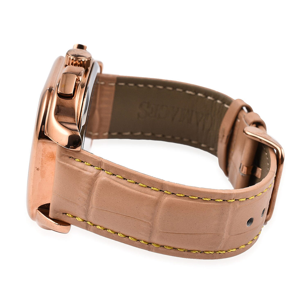 GAMAGES OF LONDON Hand Assembled Strato Automatic Movement Rose Dial Water Resistant Watch with Rose Leather Strap