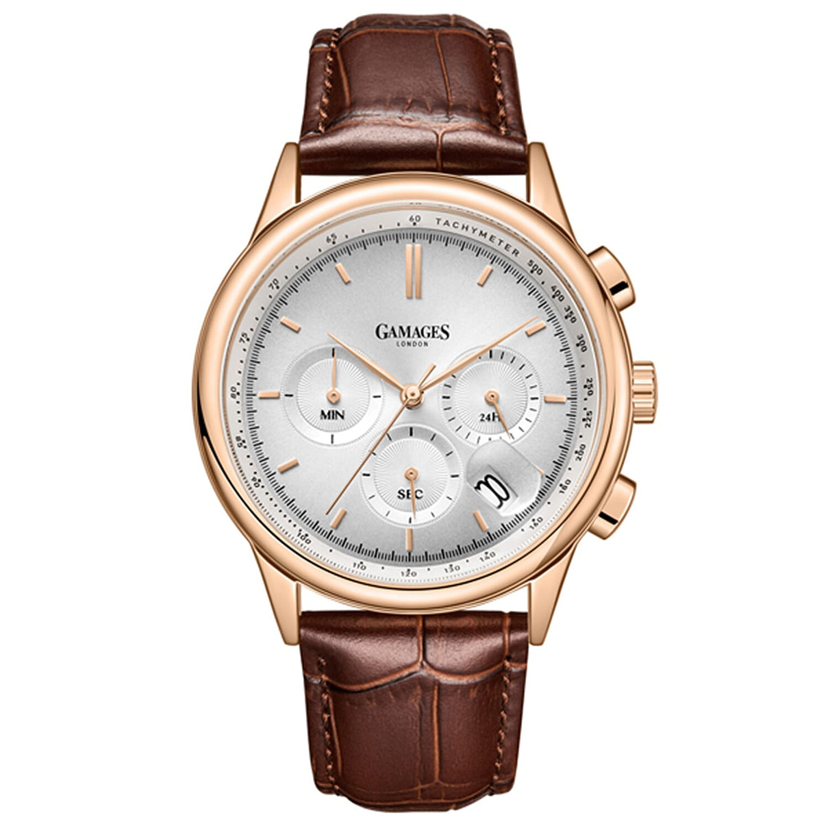 GAMAGES OF LONDON Imperium Mechanical Japan VK63 Movement 3ATM WR Rose and White Oil-Pressed Dial Men's Watch with Brown Leather Strap 8196275 0