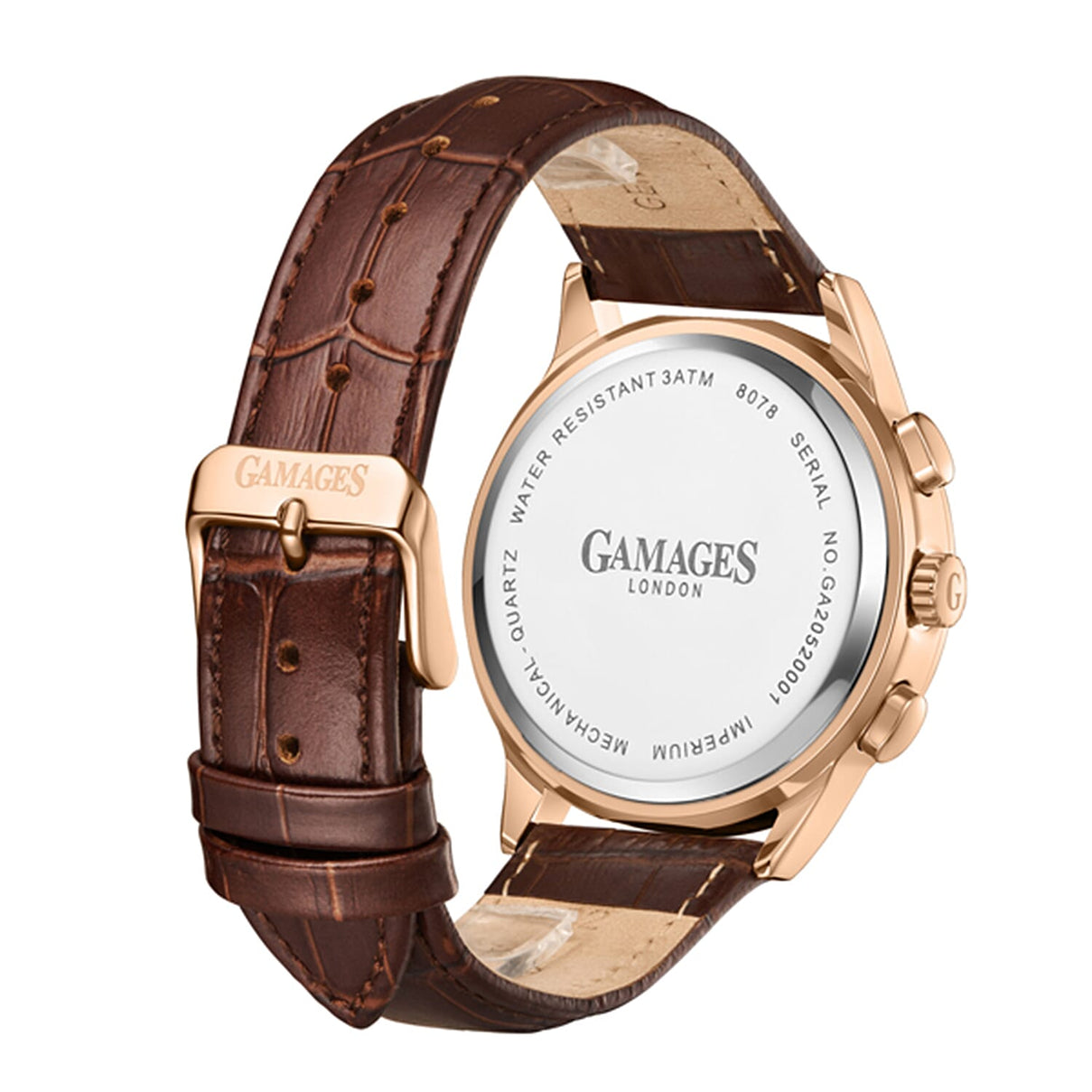 GAMAGES OF LONDON Imperium Mechanical Japan VK63 Movement 3ATM WR Rose and White Oil-Pressed Dial Men's Watch with Brown Leather Strap 8196275 5