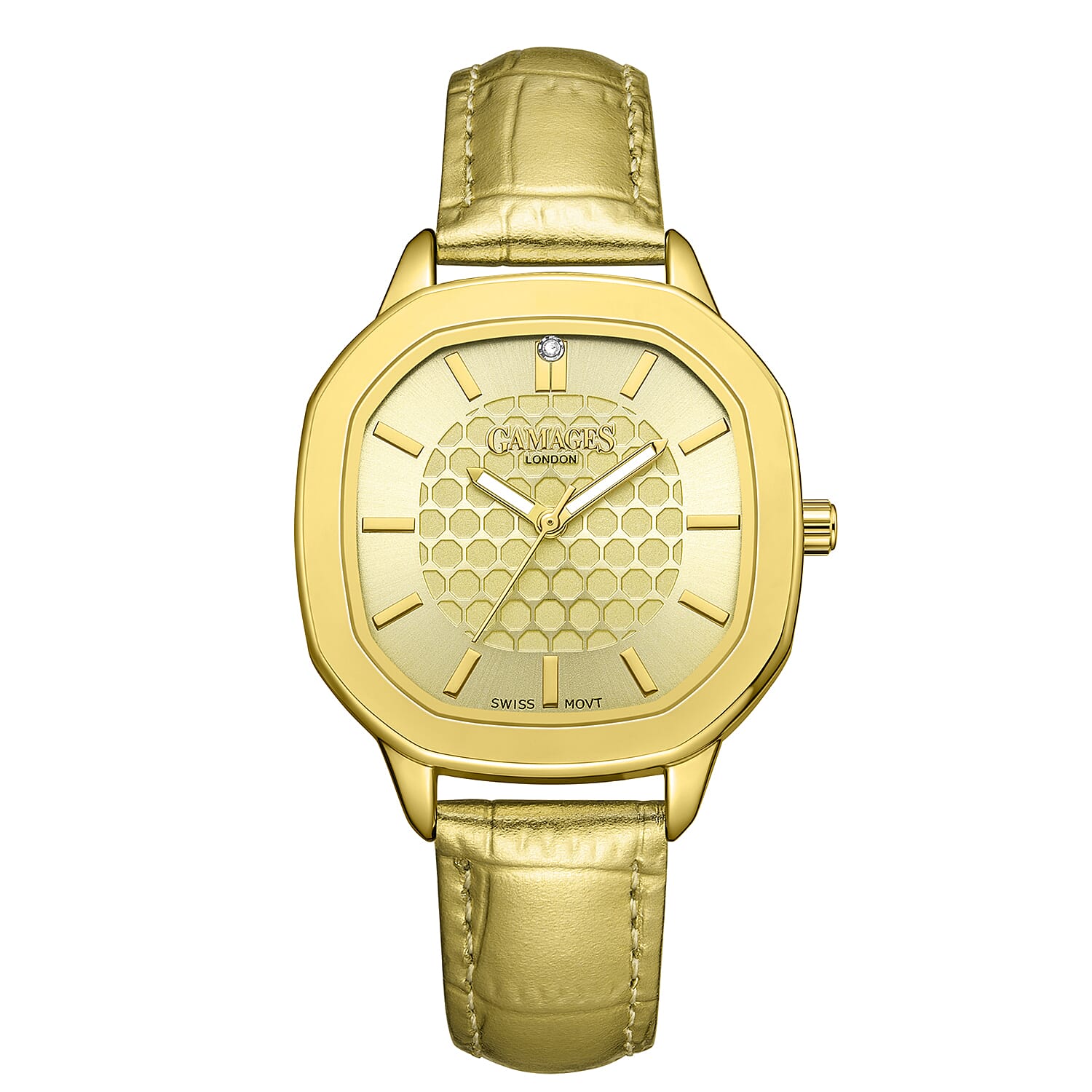 GAMAGES OF LONDON LIMITED EDITION Charlotte Diamond Watch With Swiss Movement &amp; Gold Genuine Leather Strap - 5 Year Warranty 8235390 0