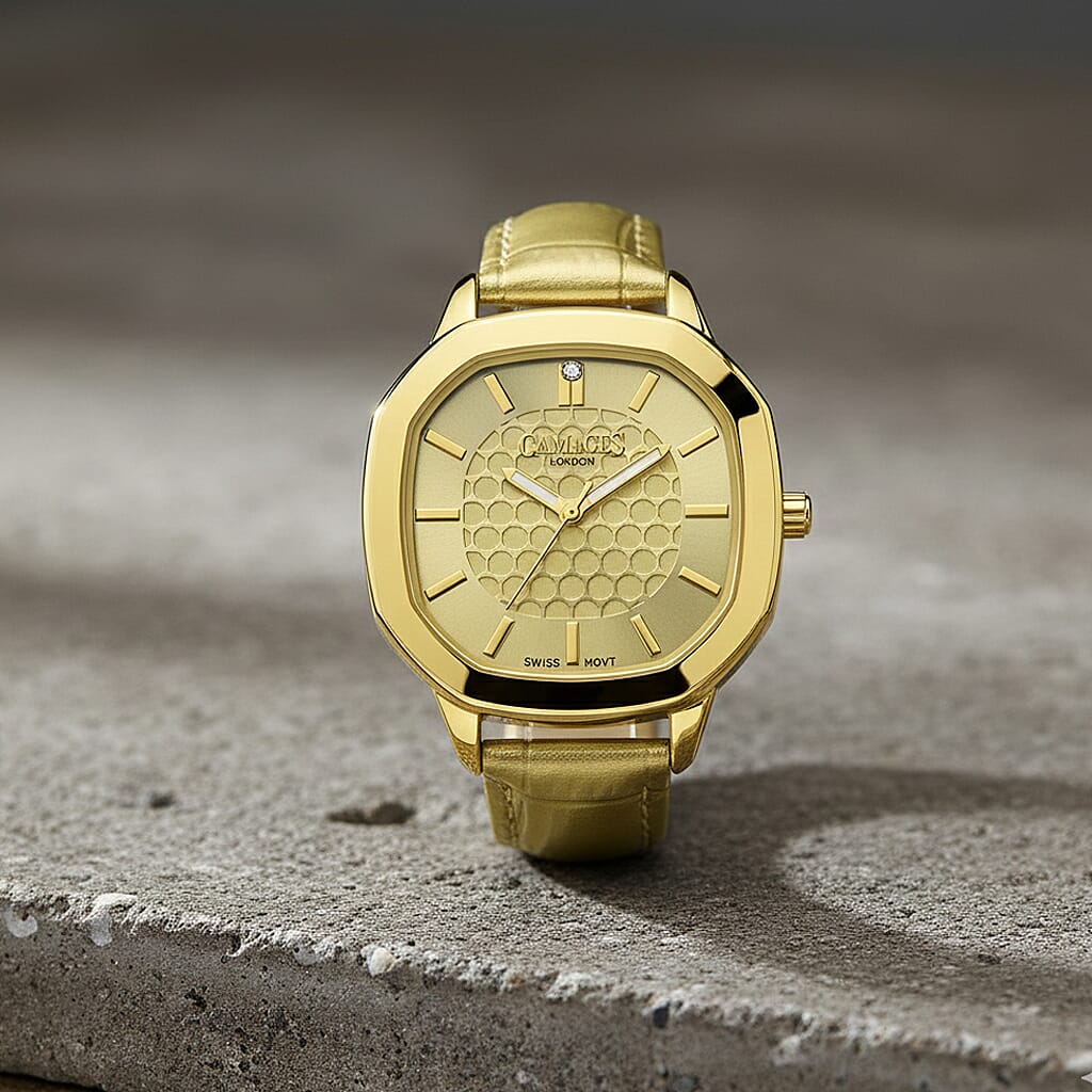 GAMAGES OF LONDON LIMITED EDITION Charlotte Diamond Watch With Swiss Movement &amp; Gold Genuine Leather Strap - 5 Year Warranty 8235390 1