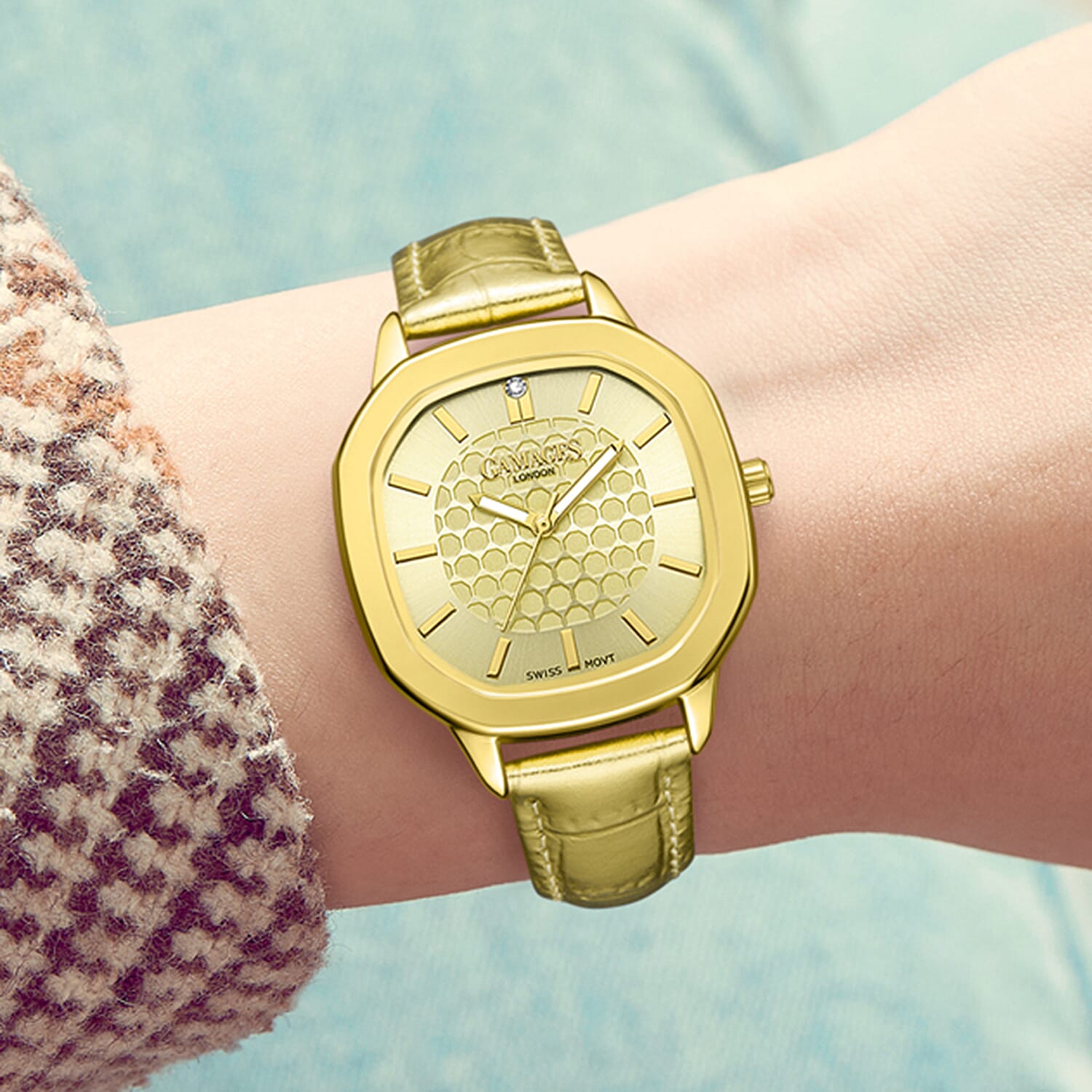 GAMAGES OF LONDON LIMITED EDITION Charlotte Diamond Watch With Swiss Movement &amp; Gold Genuine Leather Strap - 5 Year Warranty 8235390 2