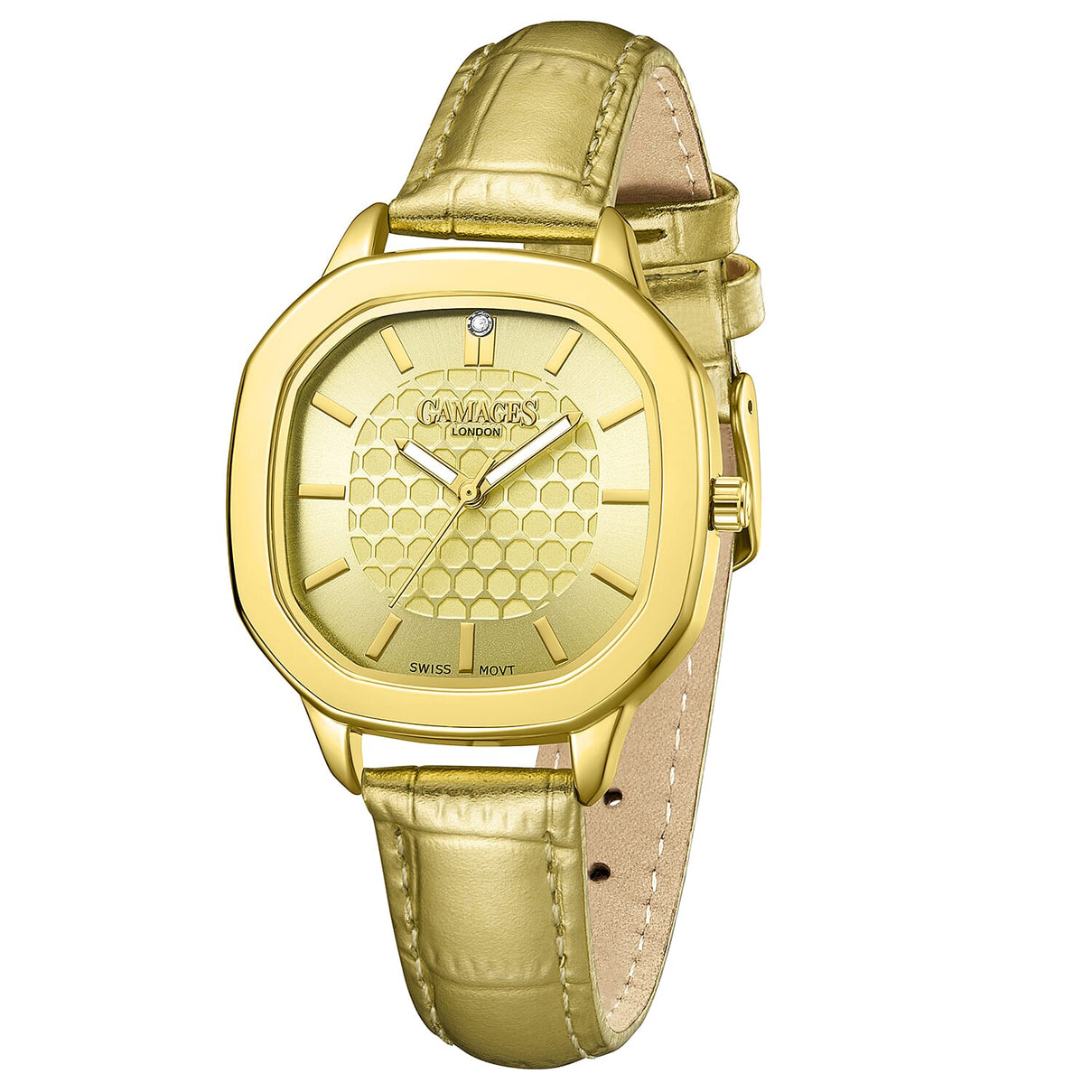 GAMAGES OF LONDON LIMITED EDITION Charlotte Diamond Watch With Swiss Movement &amp; Gold Genuine Leather Strap - 5 Year Warranty 8235390 3
