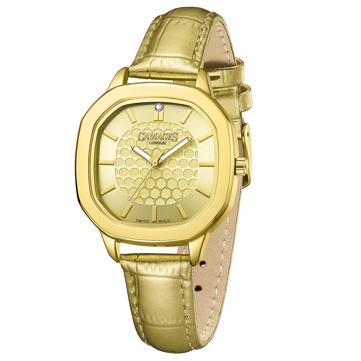 GAMAGES OF LONDON LIMITED EDITION Charlotte Diamond Watch With Swiss Movement &amp; Gold Genuine Leather Strap - 5 Year Warranty 8235390 3