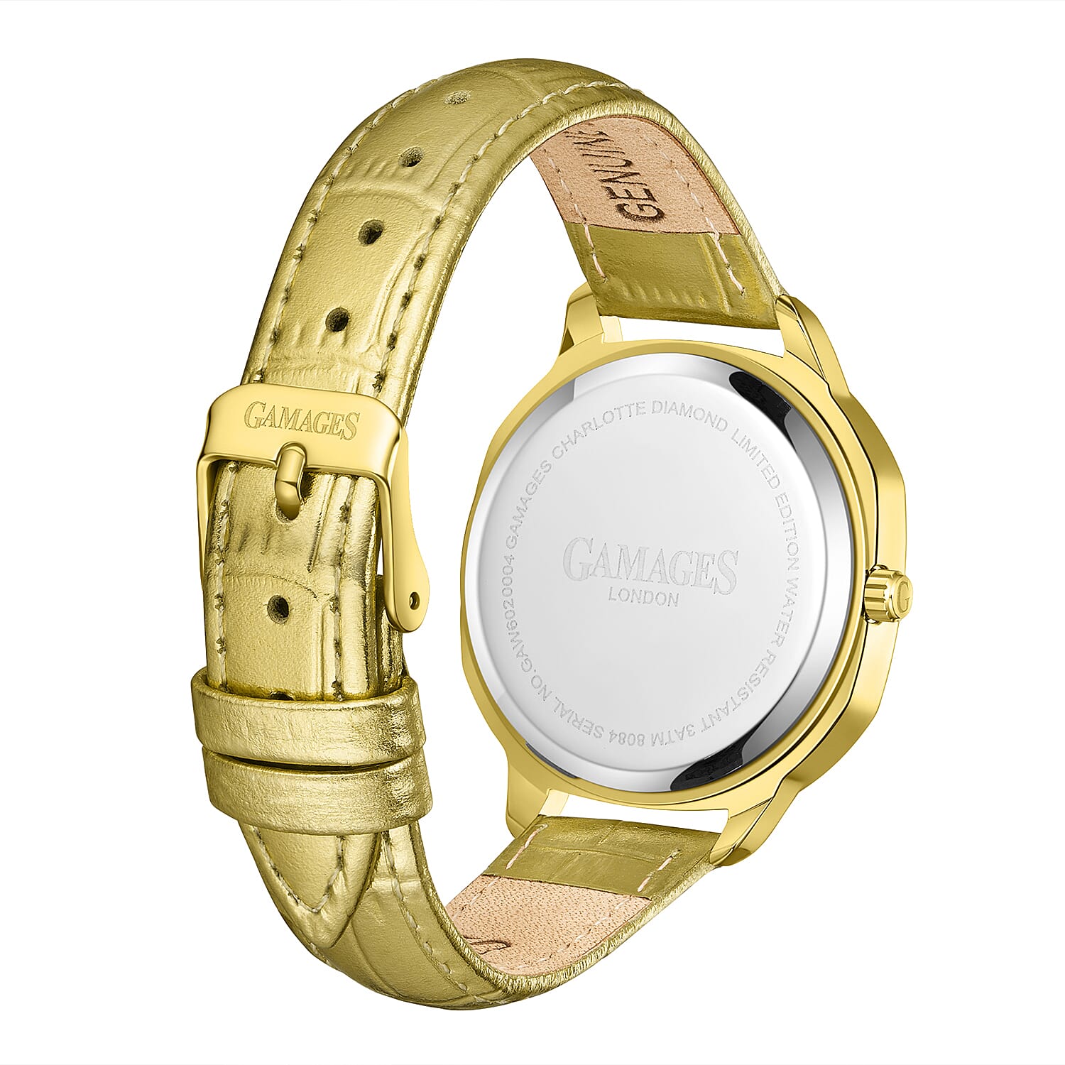 GAMAGES OF LONDON LIMITED EDITION Charlotte Diamond Watch With Swiss Movement &amp; Gold Genuine Leather Strap - 5 Year Warranty 8235390 4