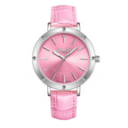 Gamages Of London Ladies Distinguished Pink Dial Diamond Studded Water Resistant Watch with Pink Leather Strap