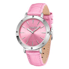 Gamages Of London Ladies Distinguished Pink Dial Diamond Studded Water Resistant Watch with Pink Leather Strap