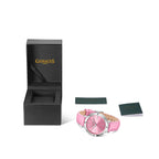 Gamages Of London Ladies Distinguished Pink Dial Diamond Studded Water Resistant Watch with Pink Leather Strap