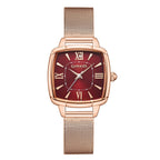 GAMAGES OF LONDON Ladies Duchess Swiss Quartz Movement Diamond Studded Red Dial Water Resistant Watch with Rose Mesh Bracelet