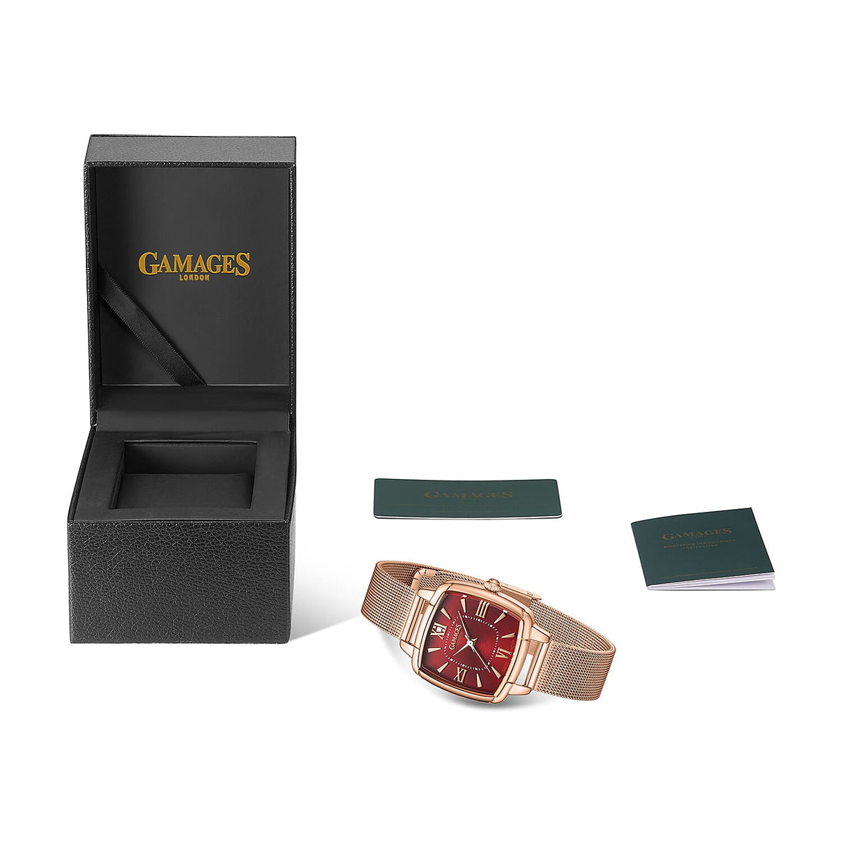 GAMAGES OF LONDON Ladies Duchess Swiss Quartz Movement Diamond Studded Red Dial Water Resistant Watch with Rose Mesh Bracelet 7594569 5