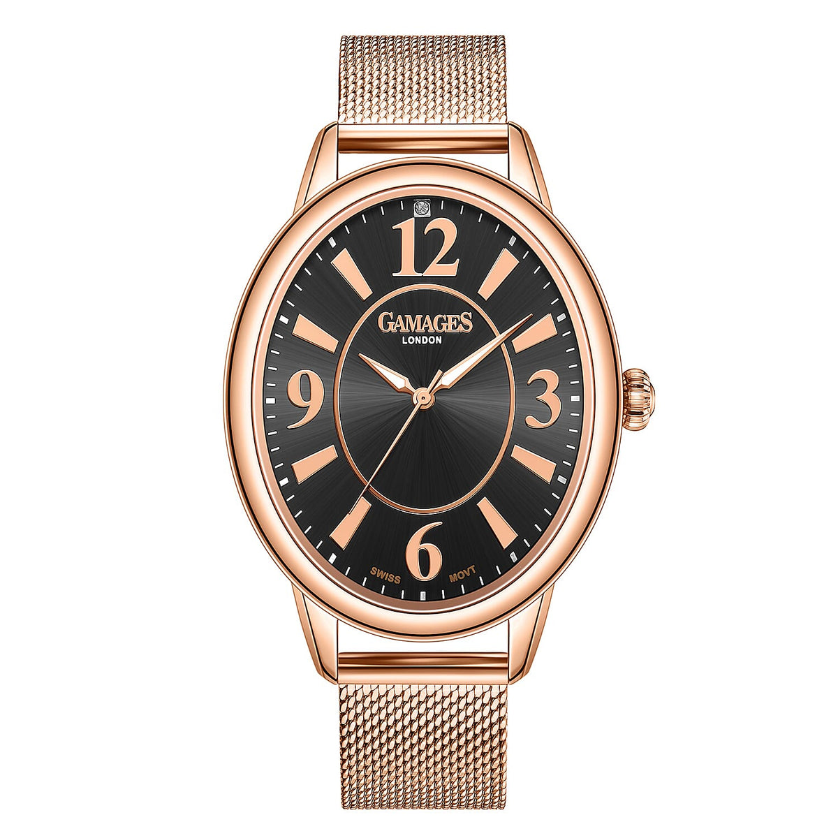 GAMAGES OF LONDON Ladies Dusk In Swiss Quartz Movement Diamond Studded Watch with Yellow Gold Colour Mesh Bracelet 8835116 0