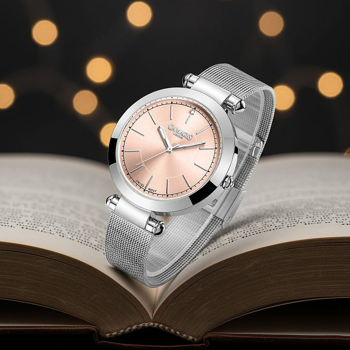 GAMAGES OF LONDON Ladies GEM Swiss Quartz Water Resistant Diamond Studded Watch in Stainless Steel in Silver Pink 7489243 2