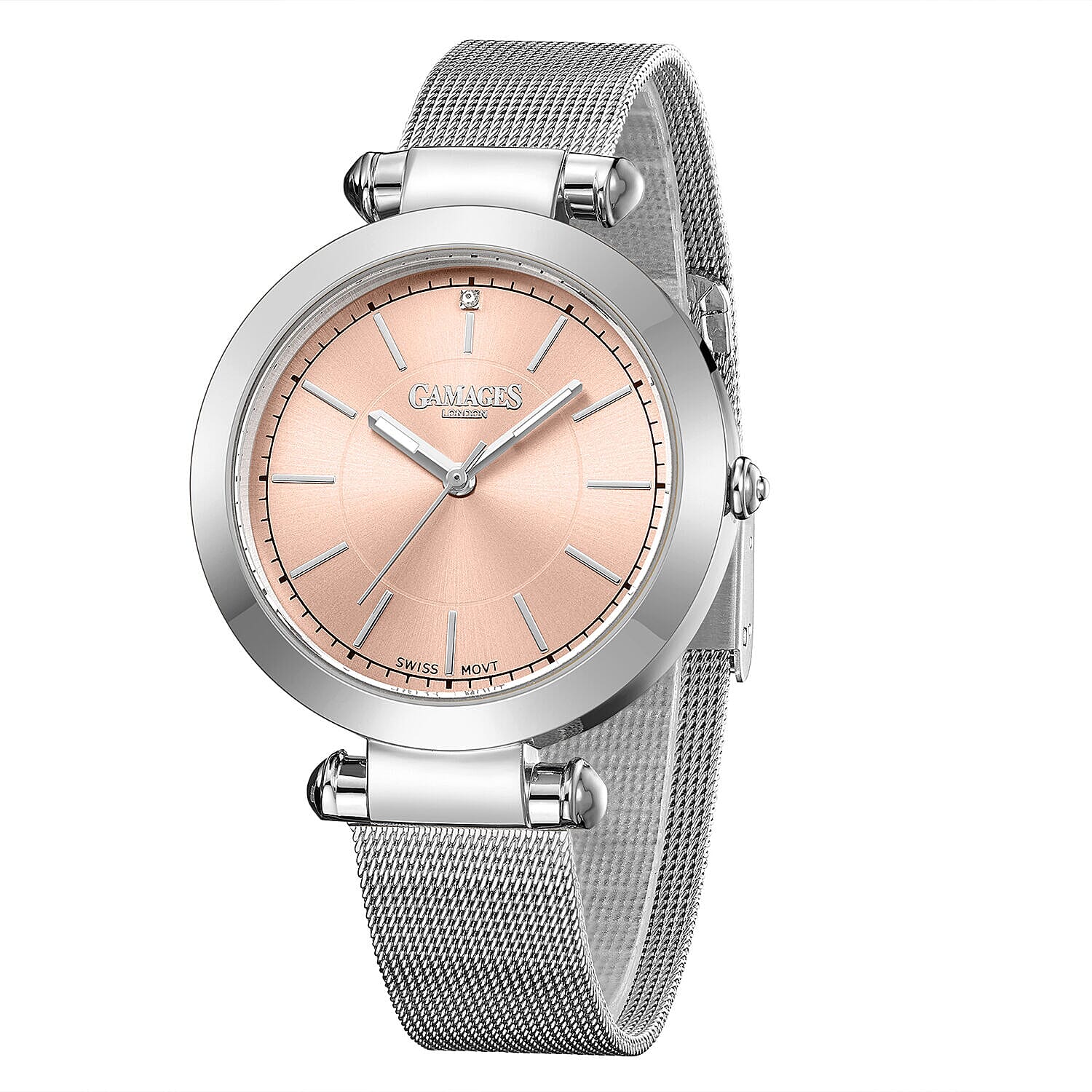 GAMAGES OF LONDON Ladies GEM Swiss Quartz Water Resistant Diamond Studded Watch in Stainless Steel in Silver Pink 7489243 3