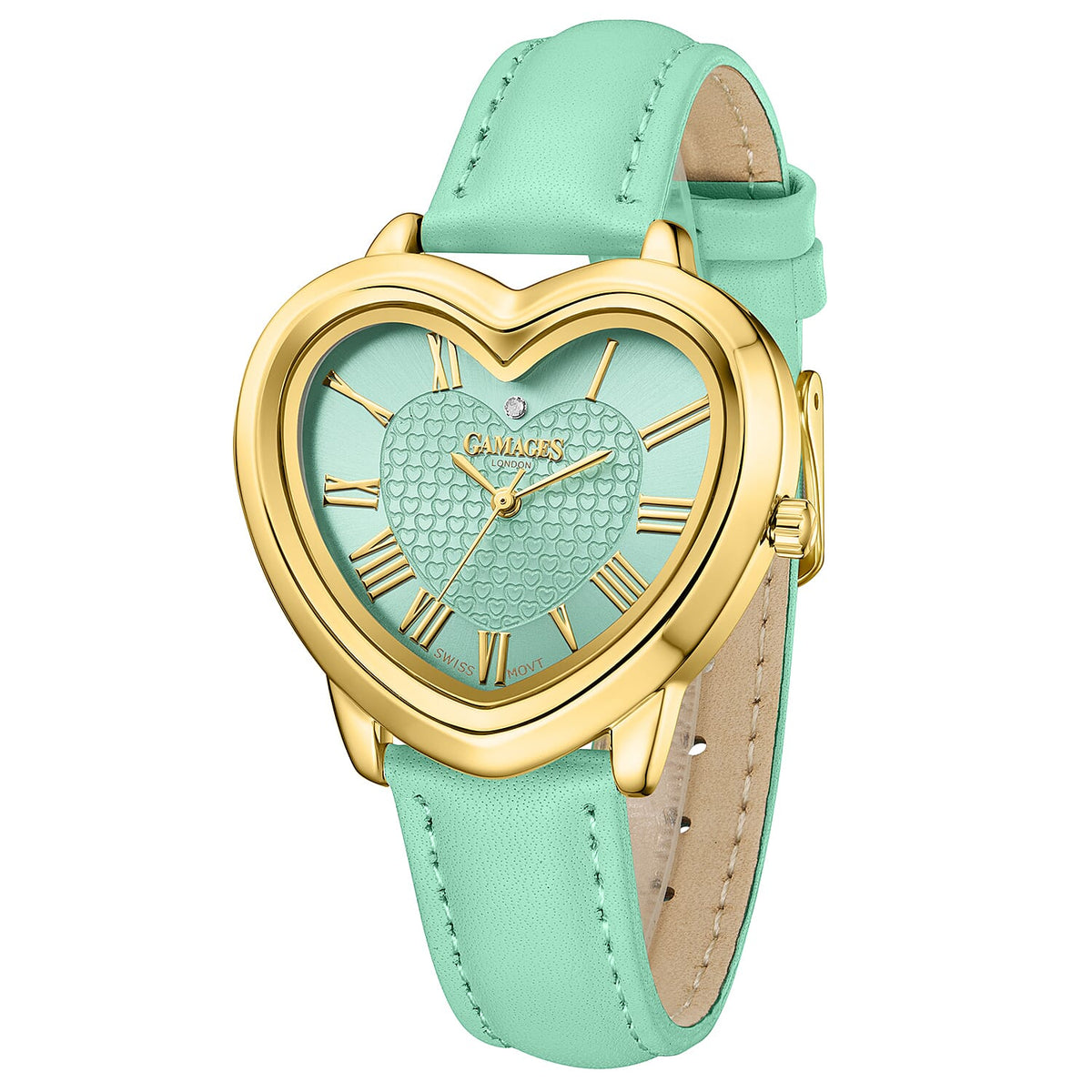 GAMAGES OF LONDON Ladies Heartfelt Diamond Watch in Gold Blue 7794654 2