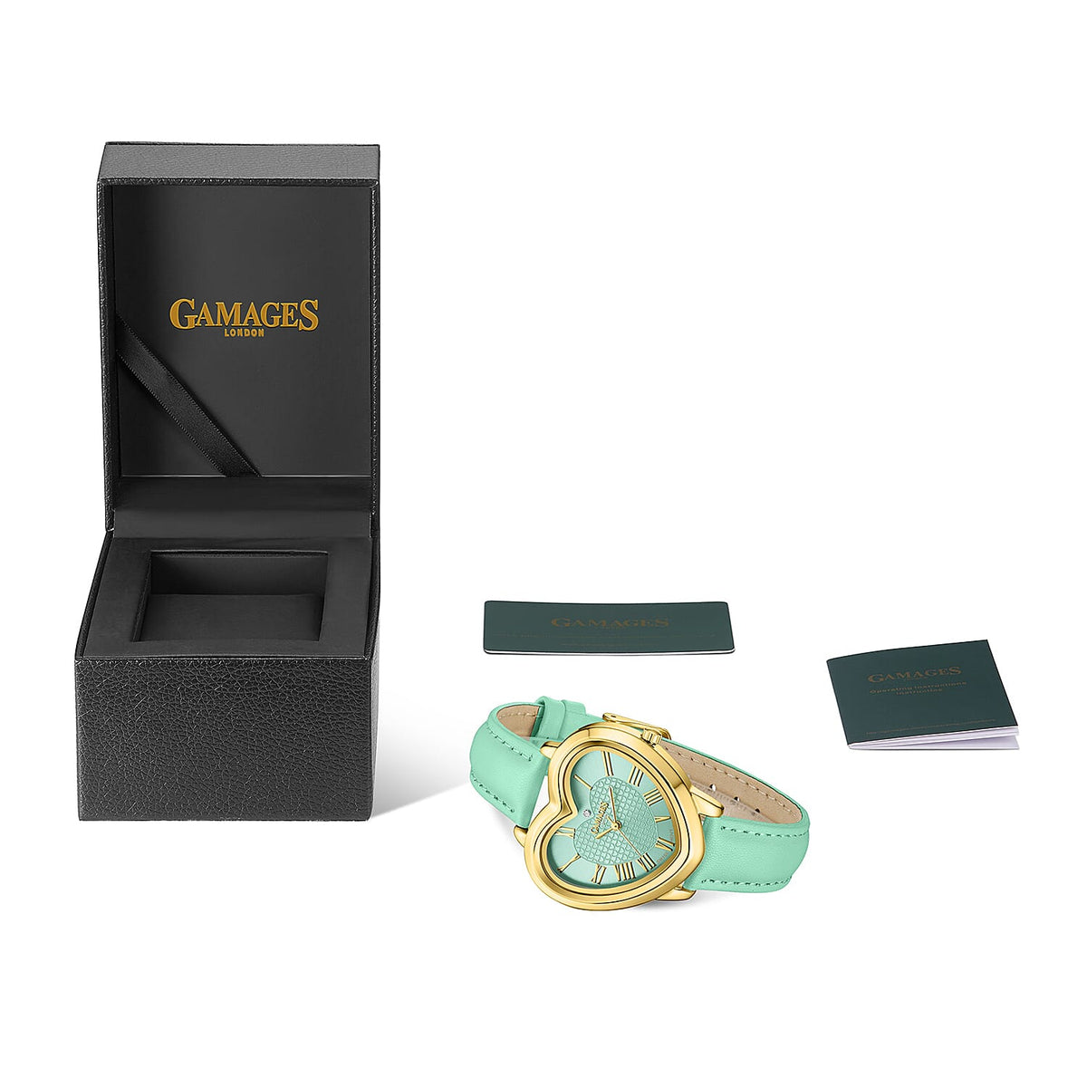 GAMAGES OF LONDON Ladies Heartfelt Diamond Watch in Gold Blue 7794654 4
