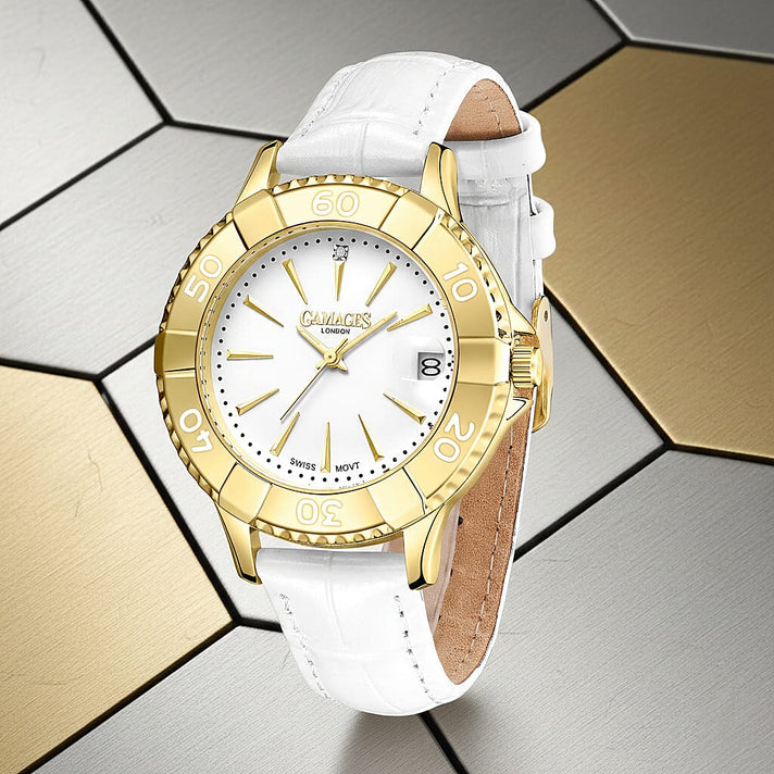GAMAGES OF LONDON Ladies Vibrant Counter Ladies Swiss Ronda Movement White Dial Water Resistant Watch with White Colour Leather Strap 7023582 2