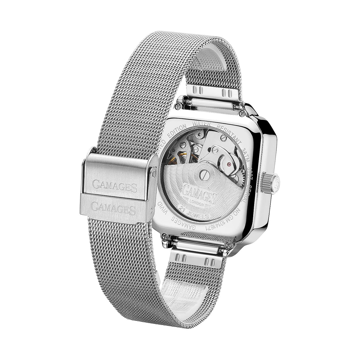 GAMAGES OF LONDON Ladies Vivid Skeleton Automatic Movement Black Dial Water Resistant Watch with Silver Colour Bracelet 8892591 2