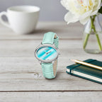 GAMAGES OF LONDON Limited Edition Alluring Diamond Swiss  Movement Water Resistant Ladies Watch with Teal Leather Strap - 5 Year Warranty