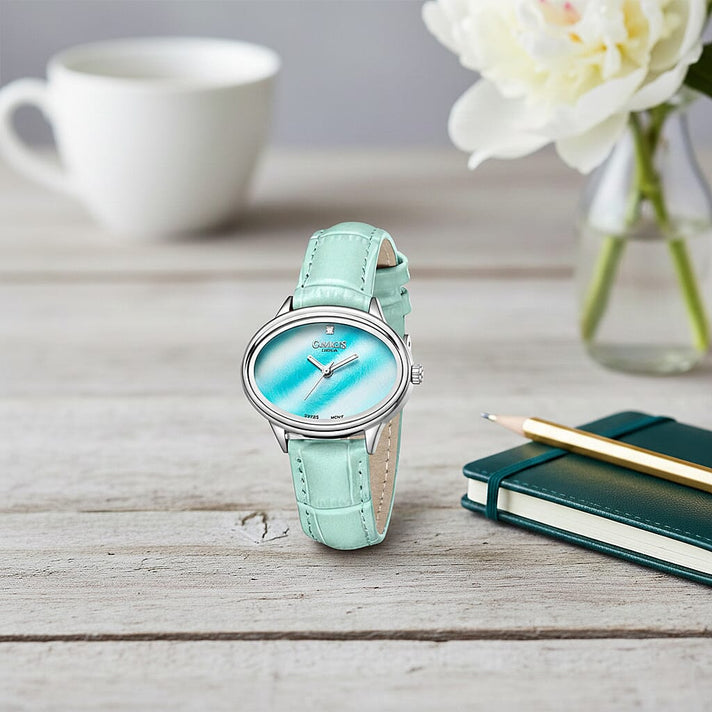 GAMAGES OF LONDON Limited Edition Alluring Diamond Swiss  Movement Water Resistant Ladies Watch with Teal Leather Strap - 5 Year Warranty 8030239 2