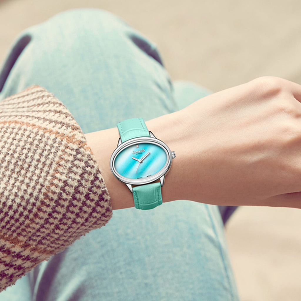 GAMAGES OF LONDON Limited Edition Alluring Diamond Swiss  Movement Water Resistant Ladies Watch with Teal Leather Strap - 5 Year Warranty