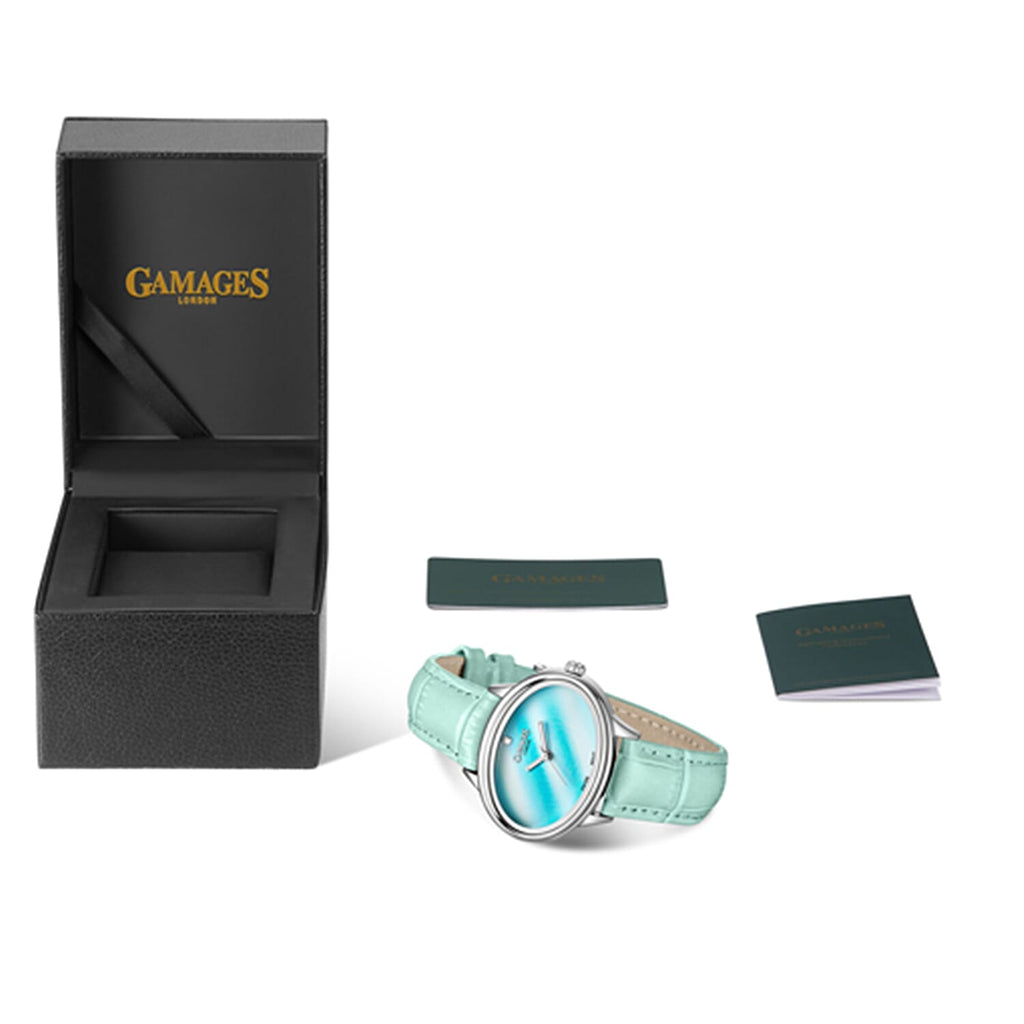 GAMAGES OF LONDON Limited Edition Alluring Diamond Swiss  Movement Water Resistant Ladies Watch with Teal Leather Strap - 5 Year Warranty